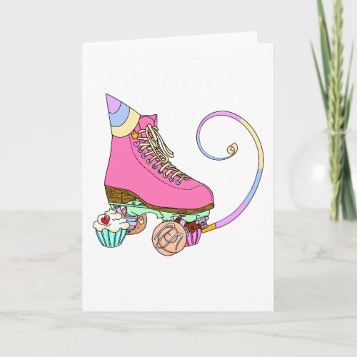 Pink Roller Skate Birthday Party Cake Card 