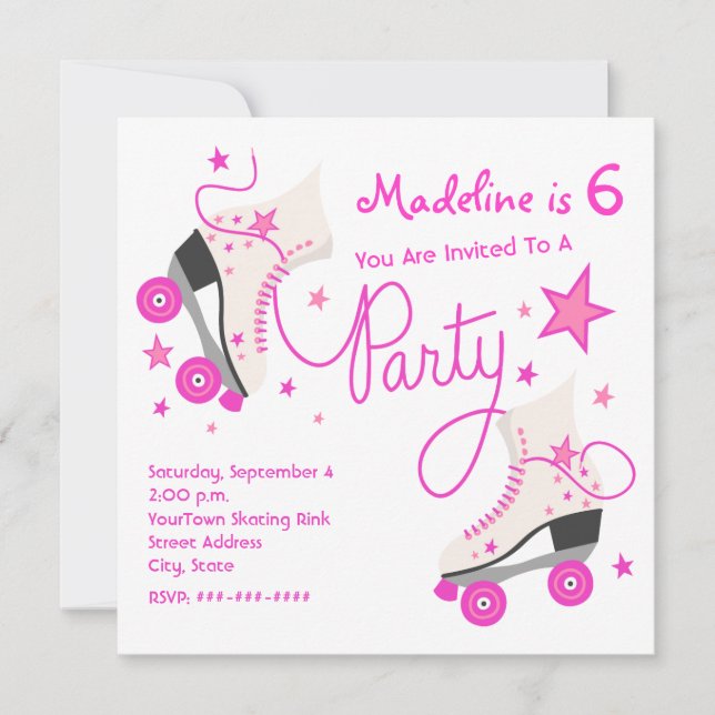 Pink Roller Skate Party Invitation (Front)