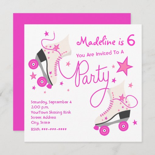 Pink Roller Skate Party Invitation | Zazzle