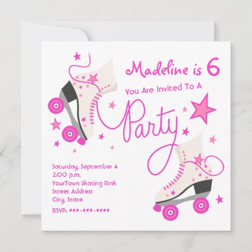 Pink Roller Skate Party Invitation