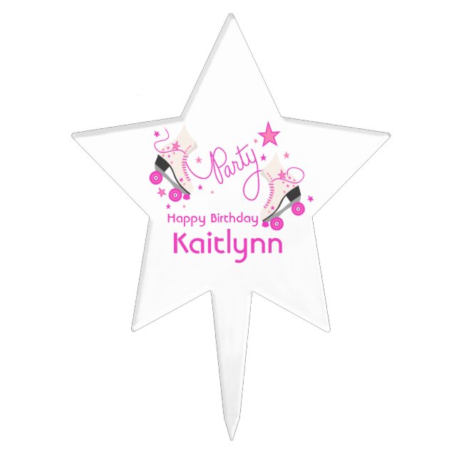 Pink Roller Skates Birthday Cake Topper (Front)