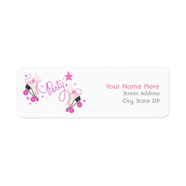 Pink Roller Skates Birthday Party Address Labels (Front)