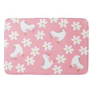 Pink Roller Skates Floral Girl Skater Gift Bath Mat