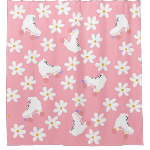 Pink Roller Skates Floral Pink Roller Skater Gift Shower Curtain