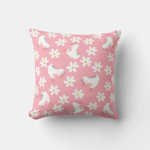 Pink Roller Skates Floral Pink Roller Skater Gift Throw Pillow