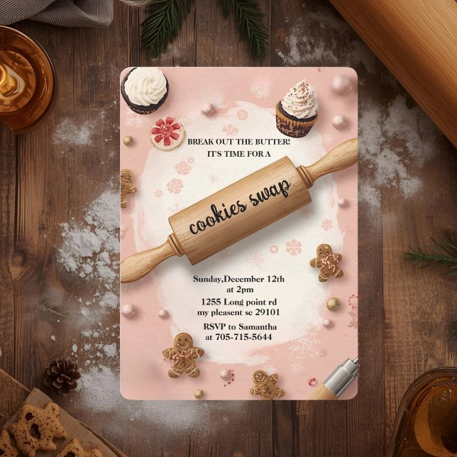 Pink Rolling Pin Cookie Swap Invitation (Creator Uploaded)