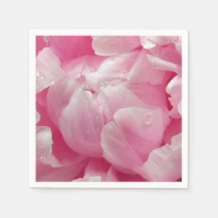 Pink romance blooming peony flower with dew drops napkins