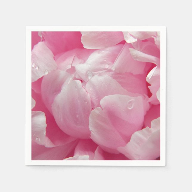 Pink romance blooming peony flower with dew drops napkins (Front)