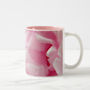 Pink romance blooming peony flower with dew drops Two-Tone coffee mug