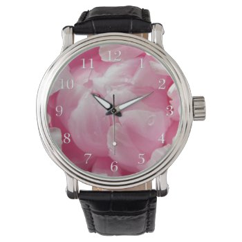 Pink Romance Blooming Peony Flower With Dew Drops Watch by YANKAdesigns at Zazzle