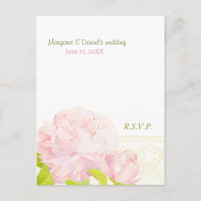 Pink Romance Peony Wedding Menu Choice RSVP (Front)