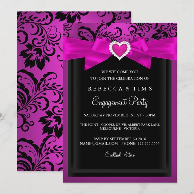 Pink Romantic Heart Engagement Party Invitation (Front/Back)