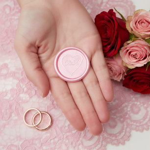 Pink Romantic Heart Monogram Spring Wedding Wax Seal Sticker