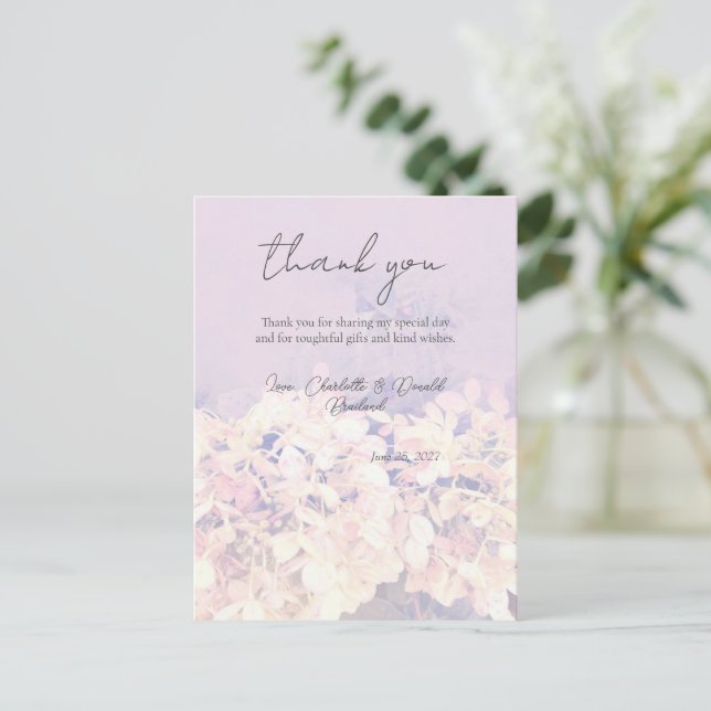 Pink Romantic Hydrangea Floral Wedding  Postcard (Standing Front)