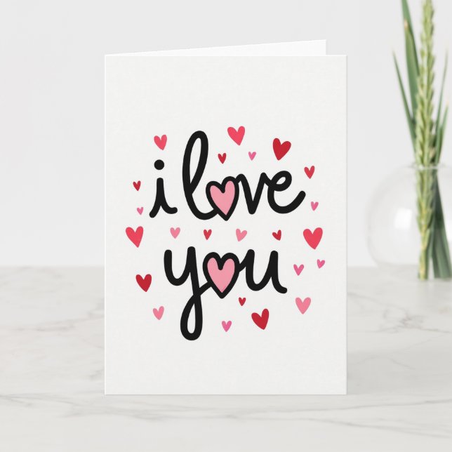Pink Romantic I Love You Hearts Card (Front)