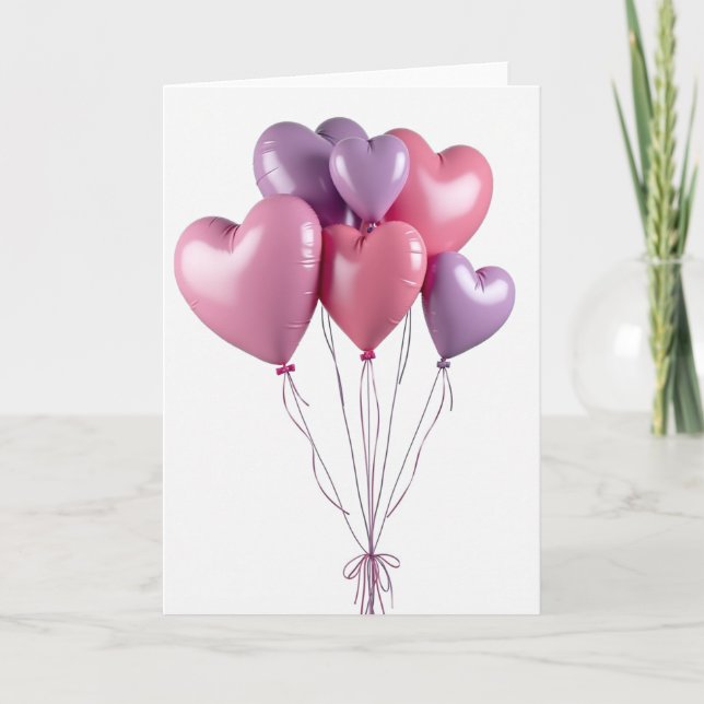 Pink Romantic Love Balloons Card (Front)