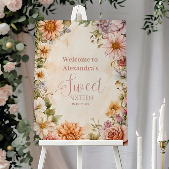 Pink Romantic Pastel Wildflowers Sweet 16 Foam Board (Creator Uploaded)