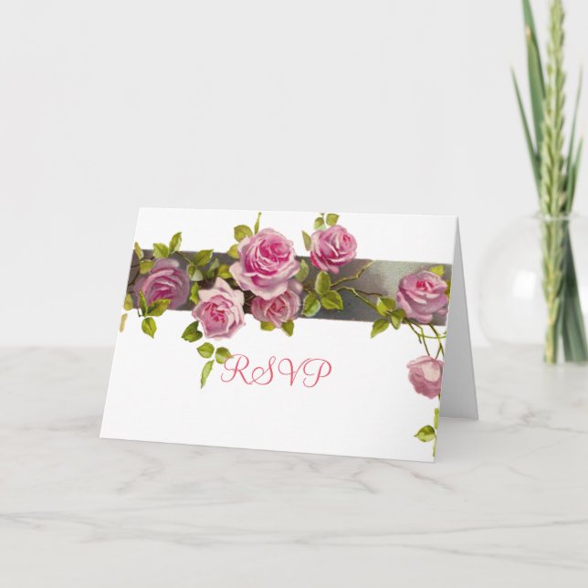 Pink Romantic Roses RSVP card (Front)