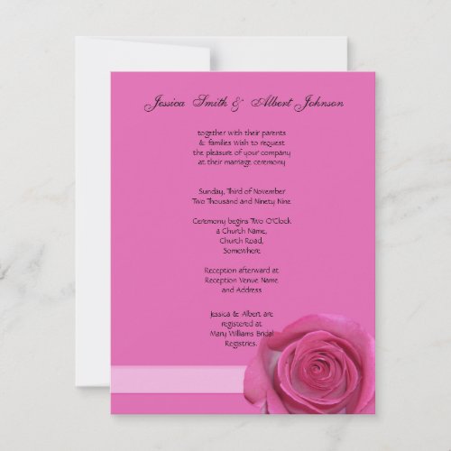 Pink Romantic Roses Wedding Invitation