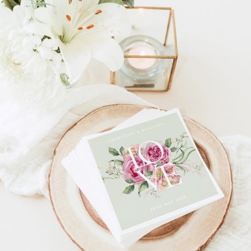 Pink Romantic Roses Wedding Paper Napkin