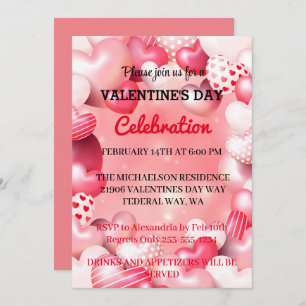 Pink Romantic Valentine's Day Love Party hearts Invitation