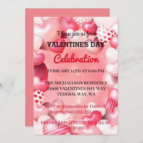 Pink Romantic Valentines Day Love Party  hearts Invitation