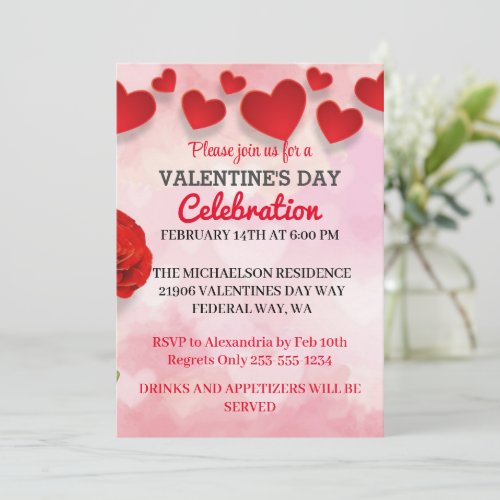Pink Romantic Valentines Day Love Party  Invitati Invitation
