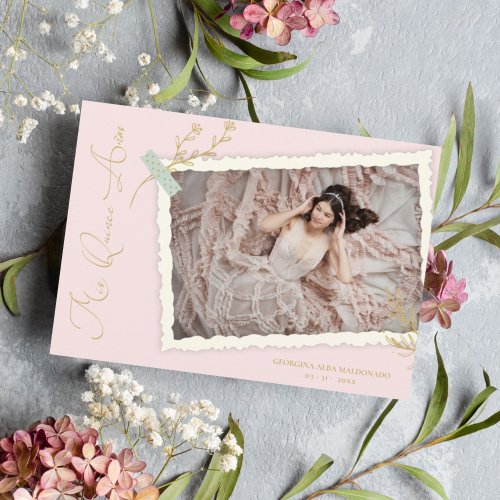 Pink Romantic Vintage Photo Album Scrapbook XV Invitation