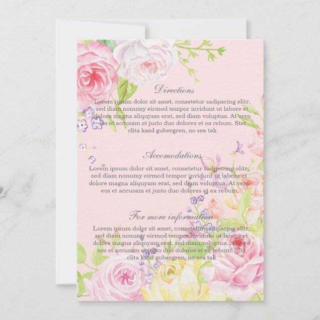 Pink Romantic Watercolor Roses Wedding Invitation (Front)
