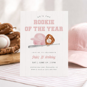 Pink Rookie of the Year Baseball First Birthday Invitation