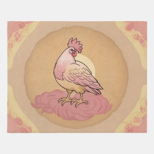 Pink Rooster Rug Pink  Gold Yellow Chicken Carpet