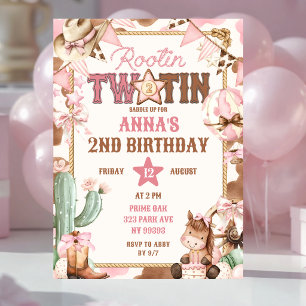 Pink Rootin Two-Tin Second Birthday Invitation