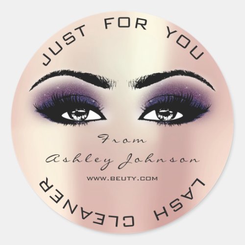 Pink Ros Beauty Glitter Purple Lash Makeup Cleaner Classic Round Sticker