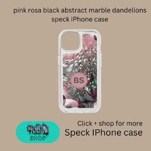 pink rosa black abstract marble dandelions iPhone 15 case
