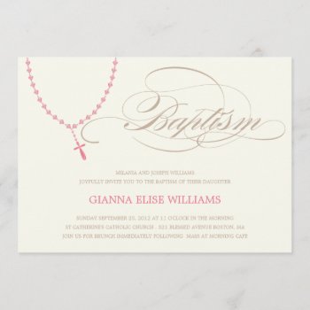 Pink Rosary Beads | Baptism Invitation by FINEandDANDY at Zazzle