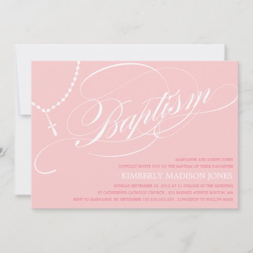 PINK ROSARY BEADS  BAPTISM INVITATION