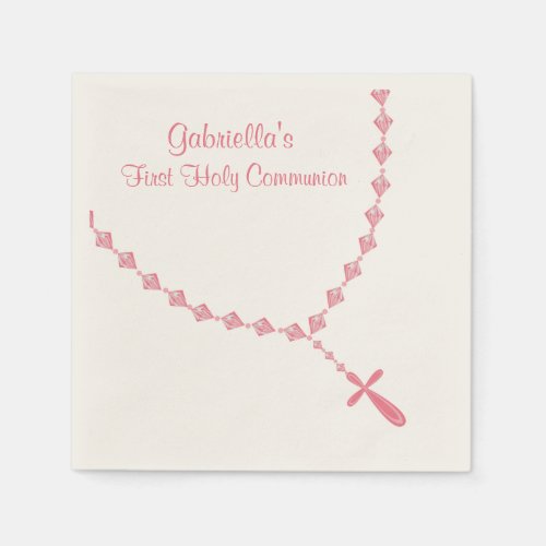 Pink Rosary Beads Communion Personalized Napkin