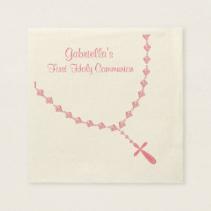 Pink Rosary Beads Communion Personalized Napkin