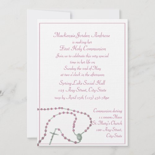 Pink Rosary Communion Invitation