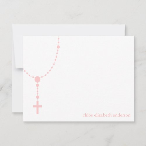 Pink Rosary Custom Baptism Thank You Notes