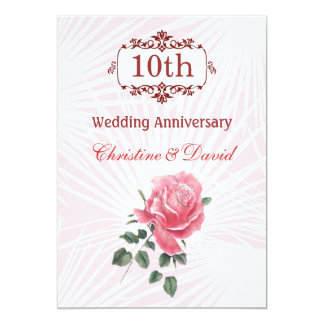 Pink rose 10th Wedding Anniversary Invitation