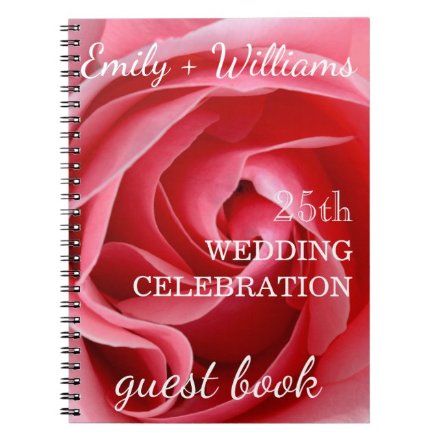 Pink Rose 25th wedding Celebration Custom Guest Notebook (Front)
