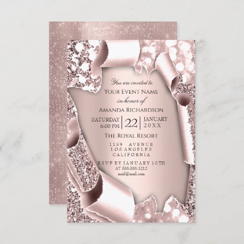 Pink Rose 3D Glitter Effect Frame Wedding  Invitation