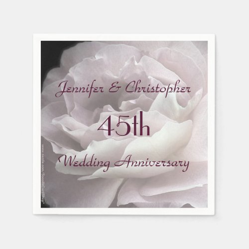 Pink Rose 45th Wedding Anniversary Name Paper Paper Napkins