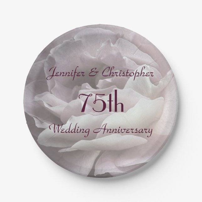 Pink Rose, 75th Wedding Anniversary Floral Paper Plates (Front)