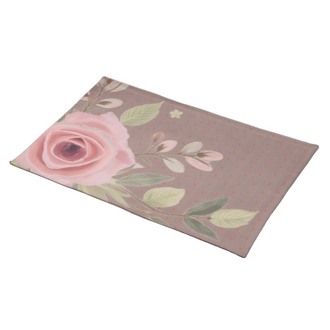 Pink Rose Accented Cloth Placemat (On Table)