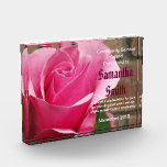 Pink Rose ~ Acrylic Block Award<br><div class="desc">A photograph of a pink rose with customizable wording,  name and date</div>