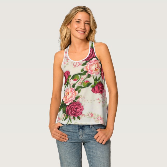 Pink Rose All-Over Print Racerback Tank Top (Front Full)