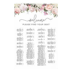 Pink Rose Alphabetical Sweet 16 Seating Chart
