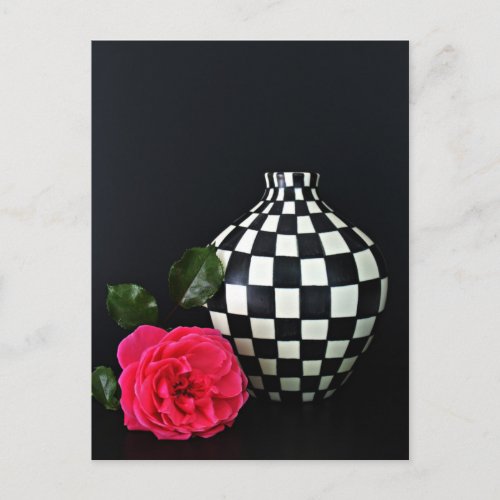 Pink Rose and a Checkered Vase Postcard